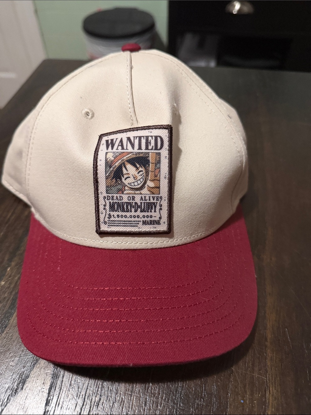Canvas Two-Tone 'Wanted' Patch Baseball Cap - Cream & Red